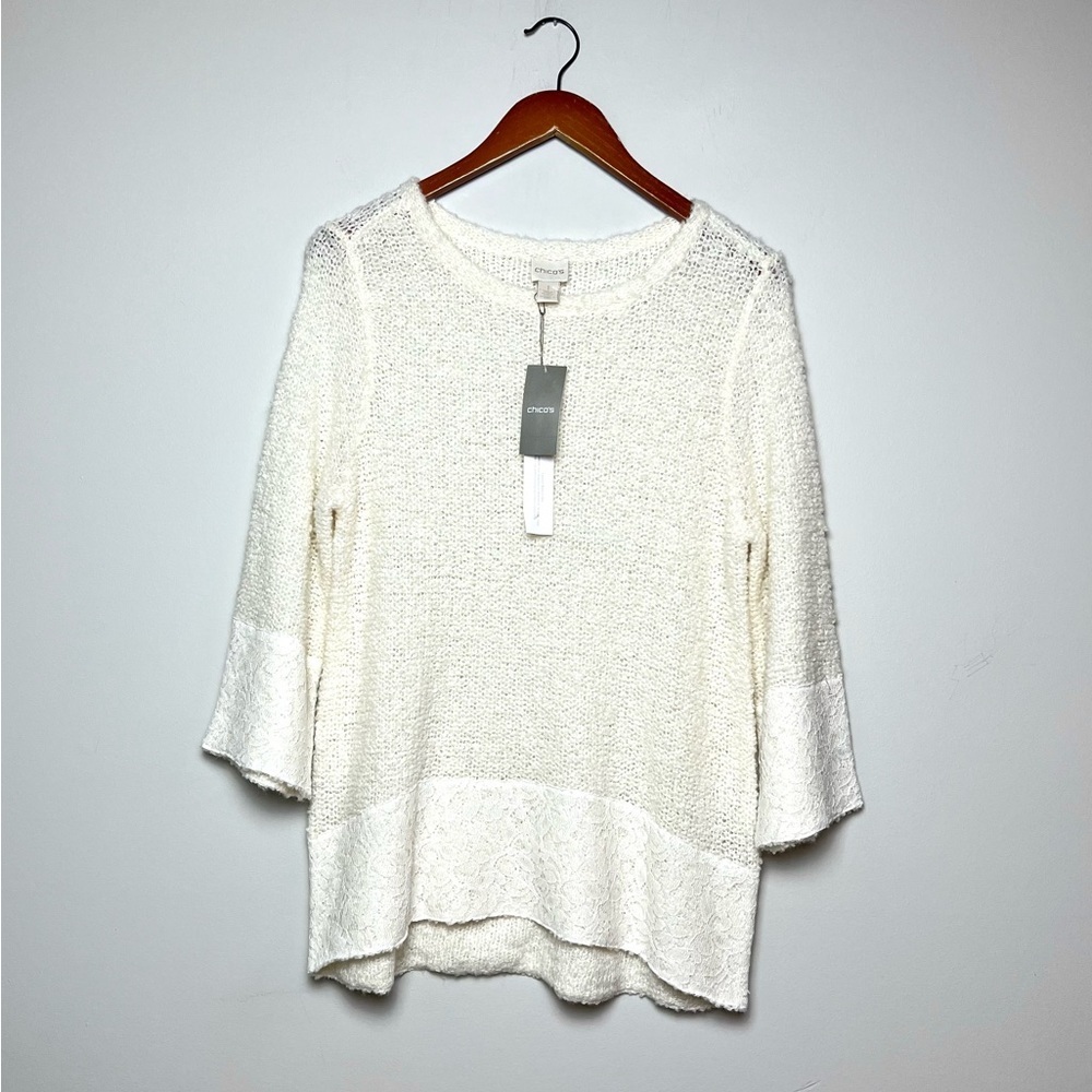 Chico’s NEW Jasmine Lace Trim Wool Blend Pullover Sweater Sz M - Picture 2 of 11